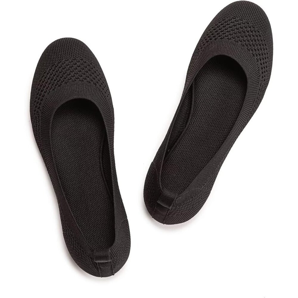 Frank Mully Women’s 017black Knit Fabric Round Toe Slip On Ballet Flat Shoes